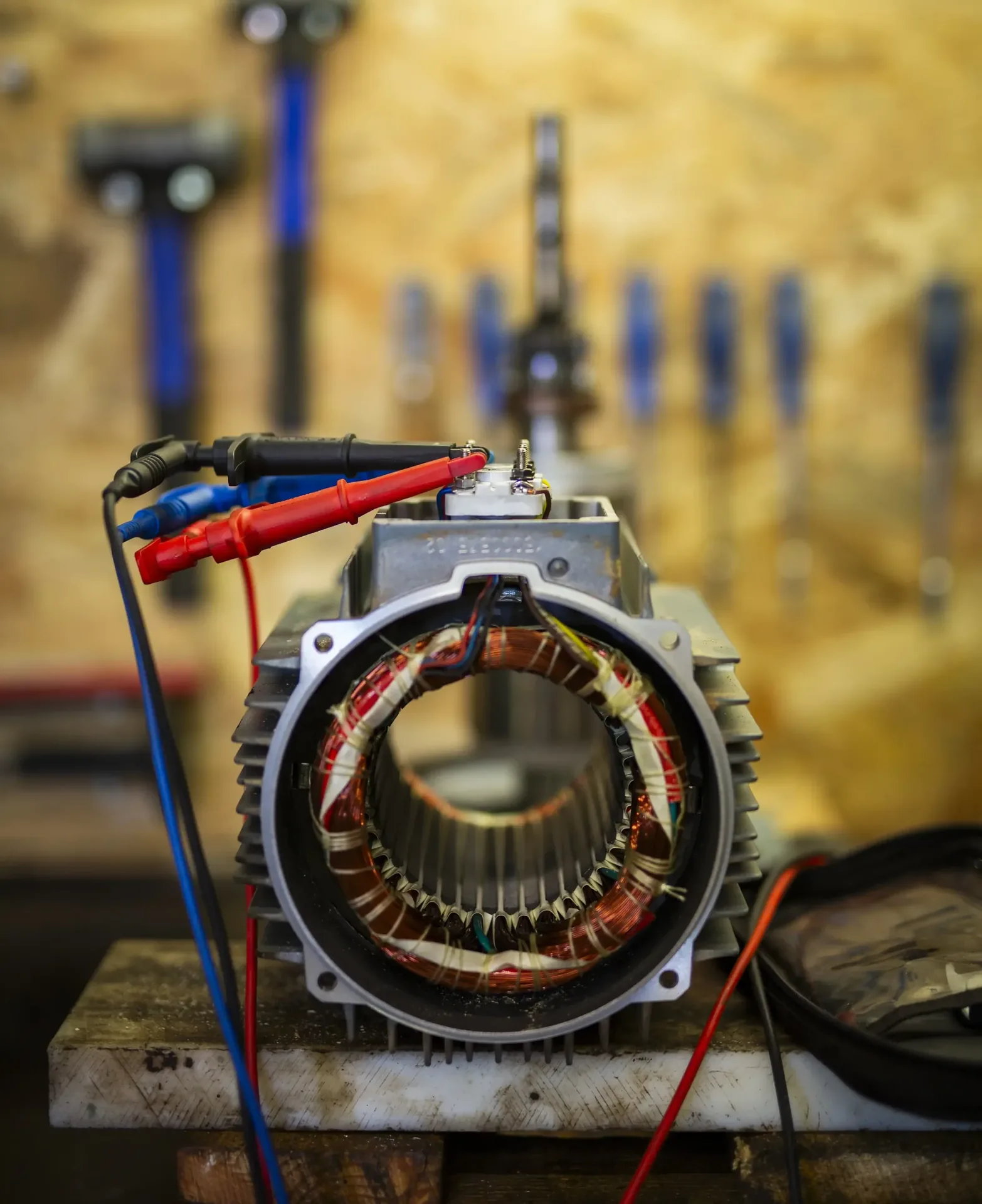 Test électrique d'un stator bobiné dans l'atelier TCA Industries
